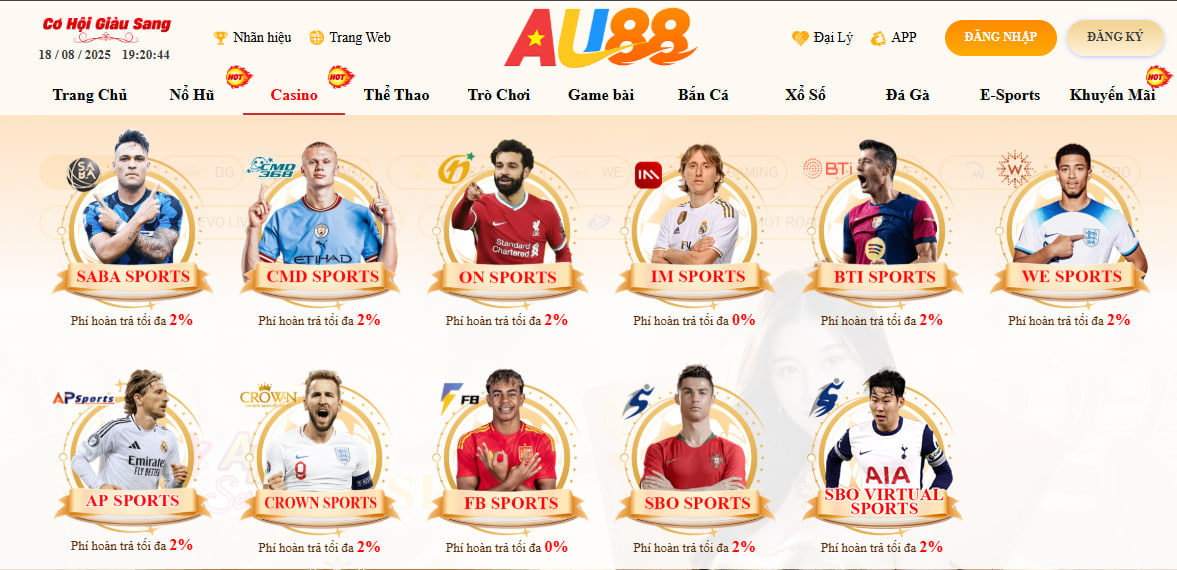 AU88 - AU88.COM TRANG CHỦ ĐĂNG KÝ AU 88 TRANG CHÍNH THỨC 2026 23 Sảnh thể thao AU88 với đa dạng kèo cược hấp dẫn từ kèo góc, kèo thẻ phạt, kèo tỷ số, kèo châu Á, kèo châu Âu,...