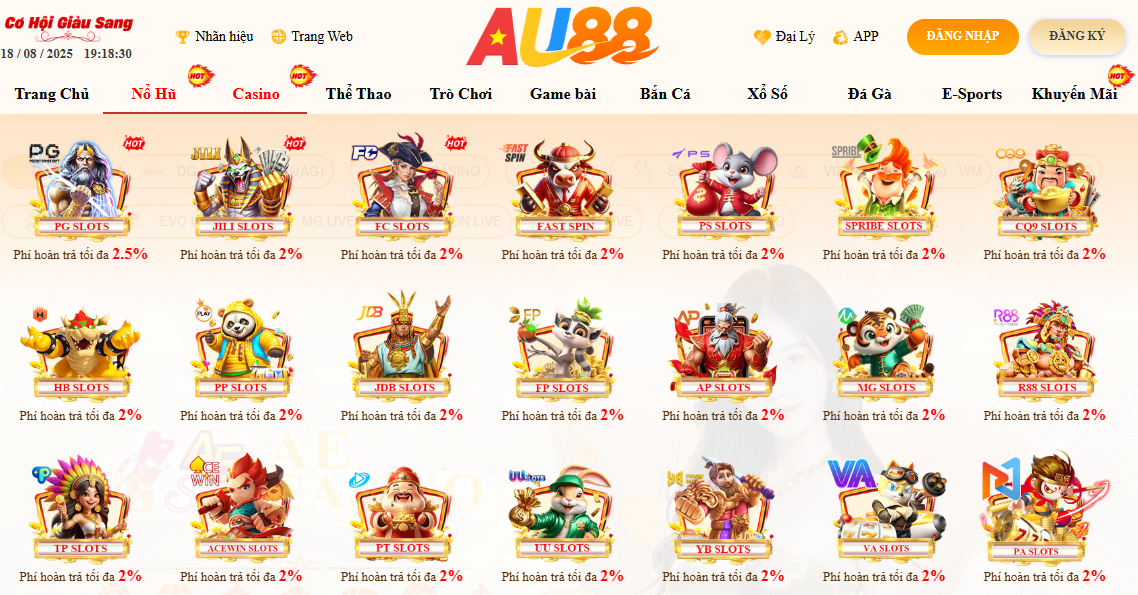 AU88 - AU88.COM TRANG CHỦ ĐĂNG KÝ AU 88 TRANG CHÍNH THỨC 2026 24 Sảnh nổ hũ Au88 với phí hoàn trả cực cao và khả năng trúng Jackpot X100 tài khoản